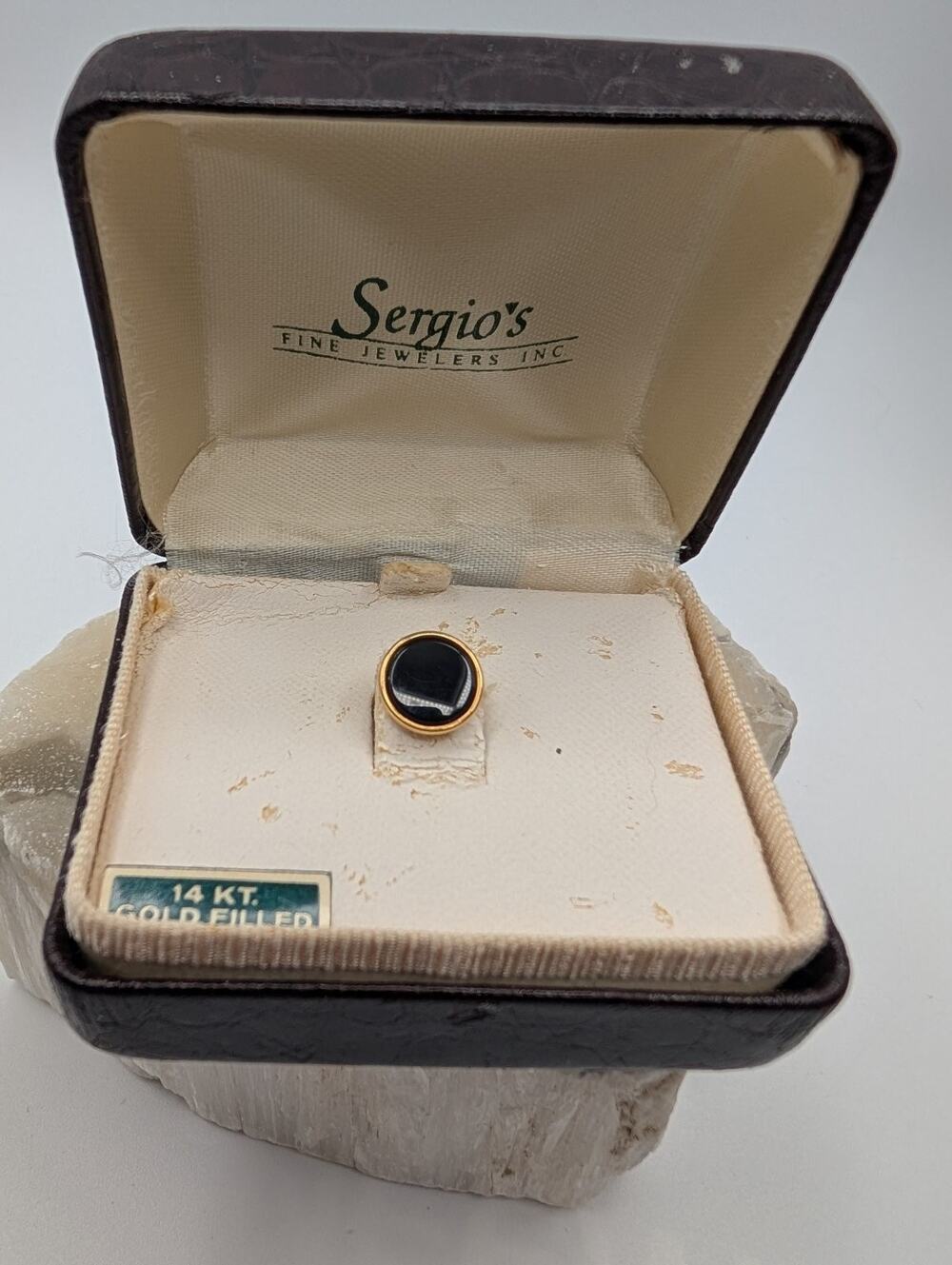 Sergio's 14K Gold Filled Black Cabochon Lapel Pin Tack Tie Tuxedo w/ Box